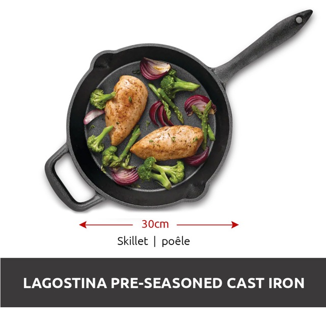 Lagostina Cast Iron Preseasoned Frying Pan, Oven & Broiler Safe, Black