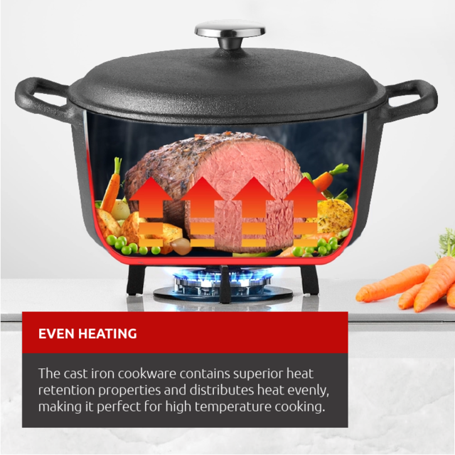 Lagostina PreSeasoned Casserole Dish, Cast Iron, Black, 6qt