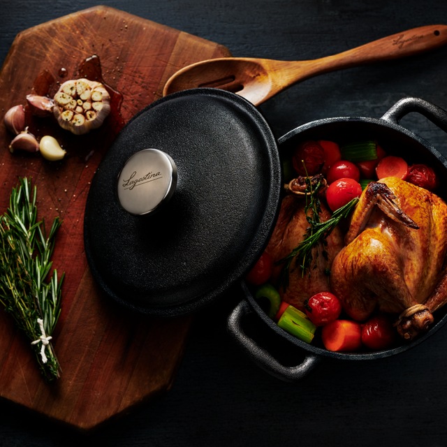 Lagostina PreSeasoned Casserole Dish, Cast Iron, Black, 6qt