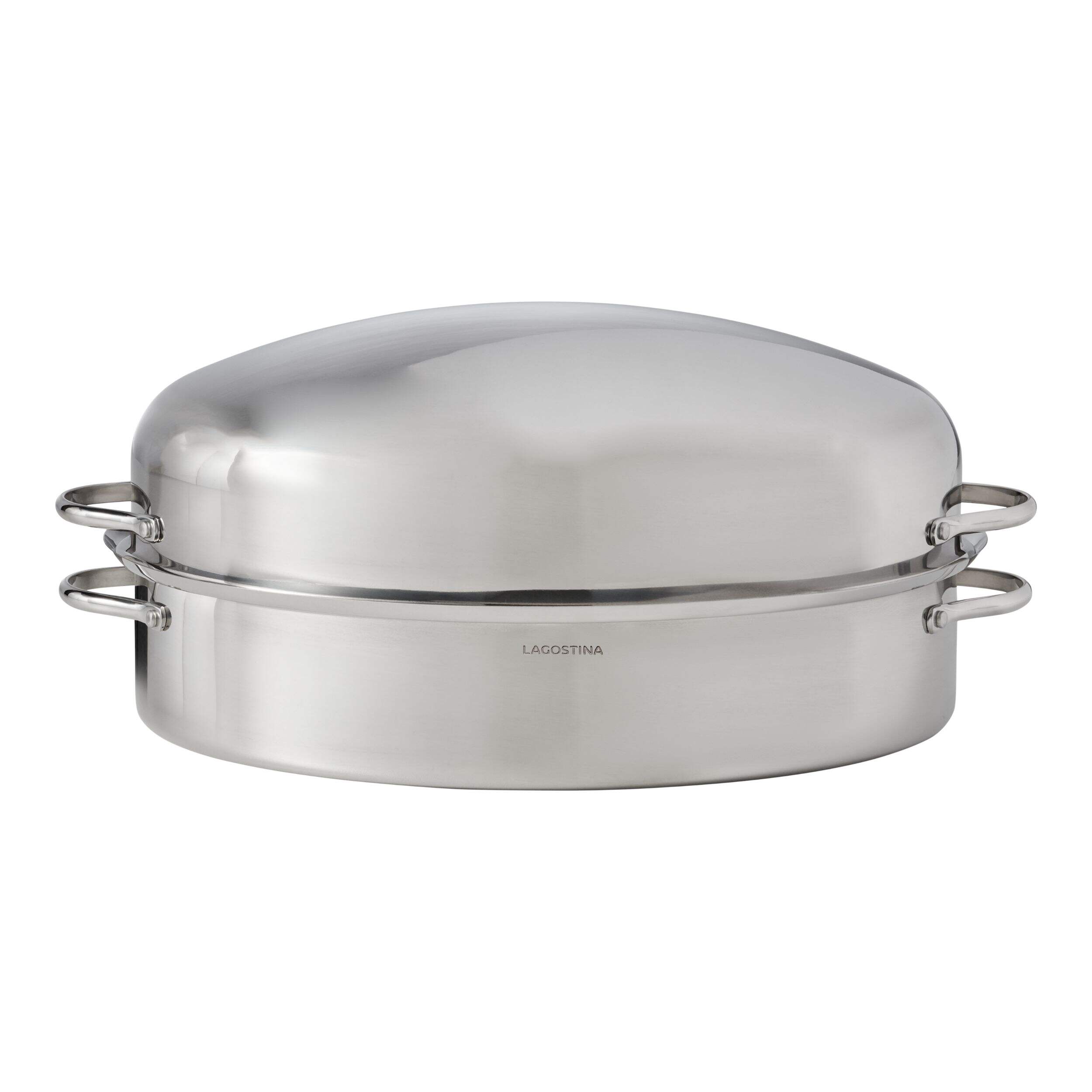 Lagostina 18/10 Stainless Steel Roaster w/ Removable Rack, 43 x 33cm Front_Flat