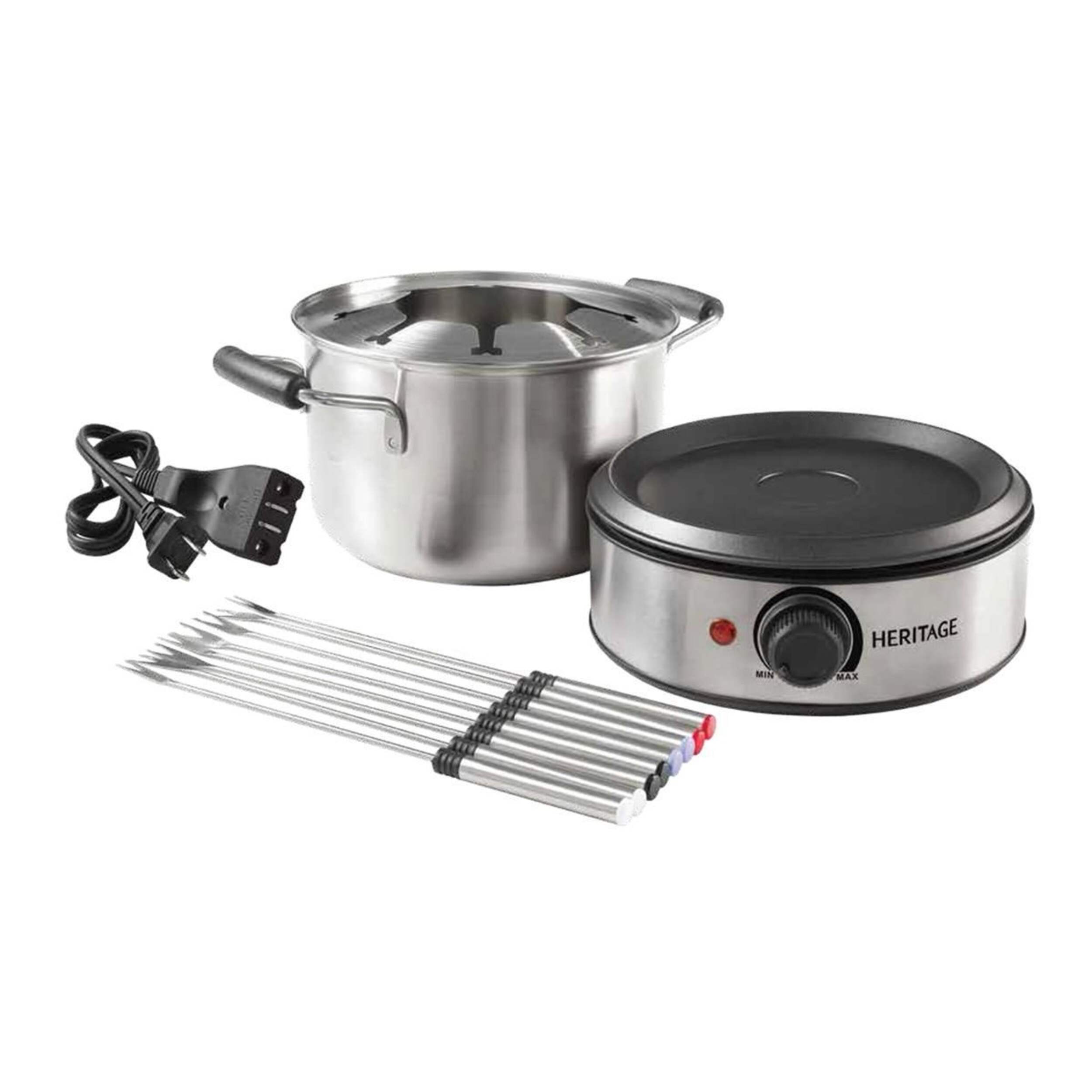 Heritage Stainless Steel Electronic Fondue Set w/ 8 Fondue Forks, Dishwasher Safe, 3L, 12-pc Composite_or_Mixed
