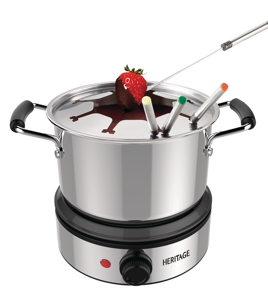 Heritage Stainless Steel Electronic Fondue Set w/ 8 fondue forks