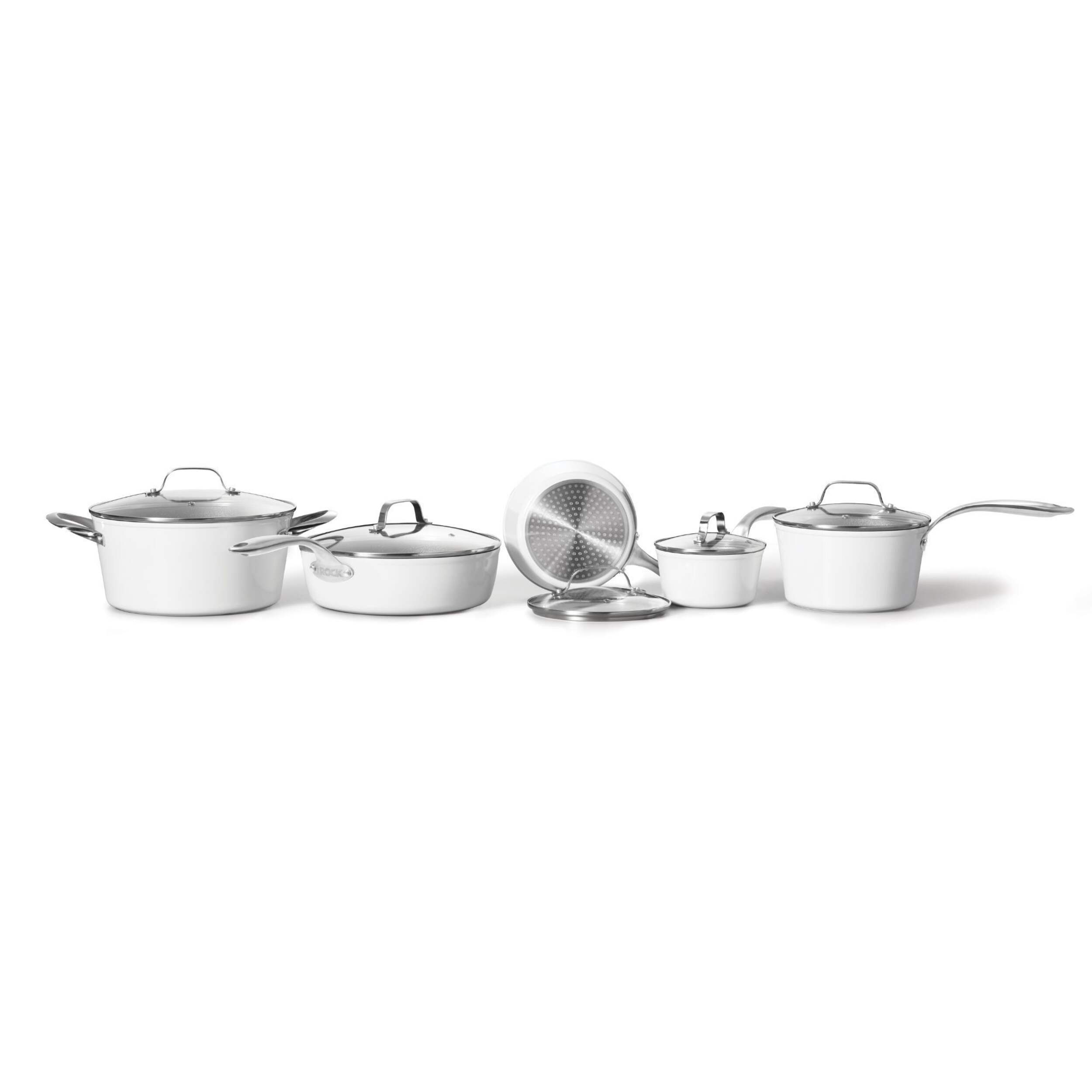 Heritage The Rock Ceramic Zero Cookware Set, Non-Stick, Dishwasher & Oven Safe, White, 10-pc Composite_or_Mixed