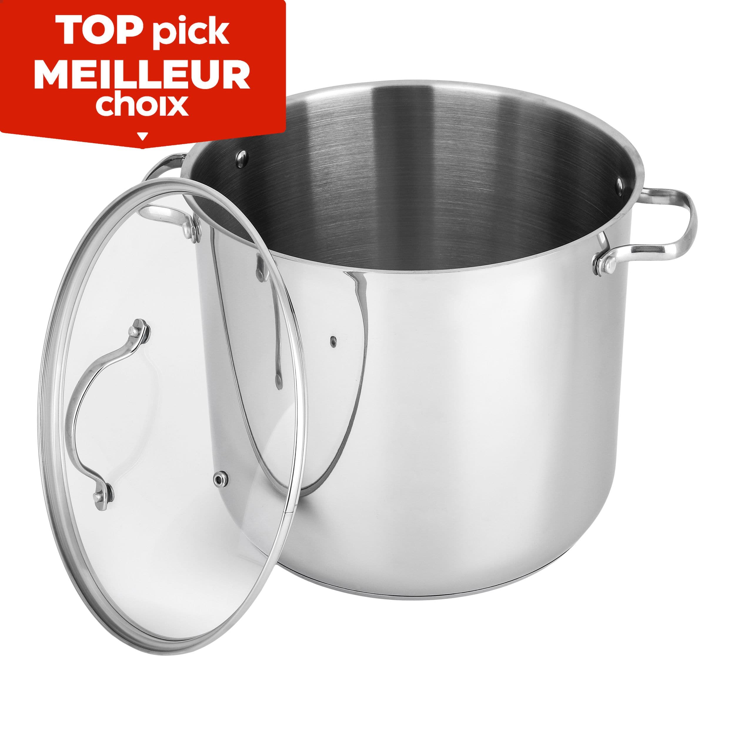 16 Quart Stock Pot Stainless Steel Large Kitchen Soup Big Cooking Glass Lid