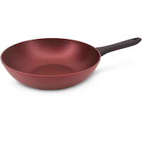 PADERNO Classic Wok Stir Fry Pan, Non-Stick, Maroon, 30-cm Front_Angled_Left