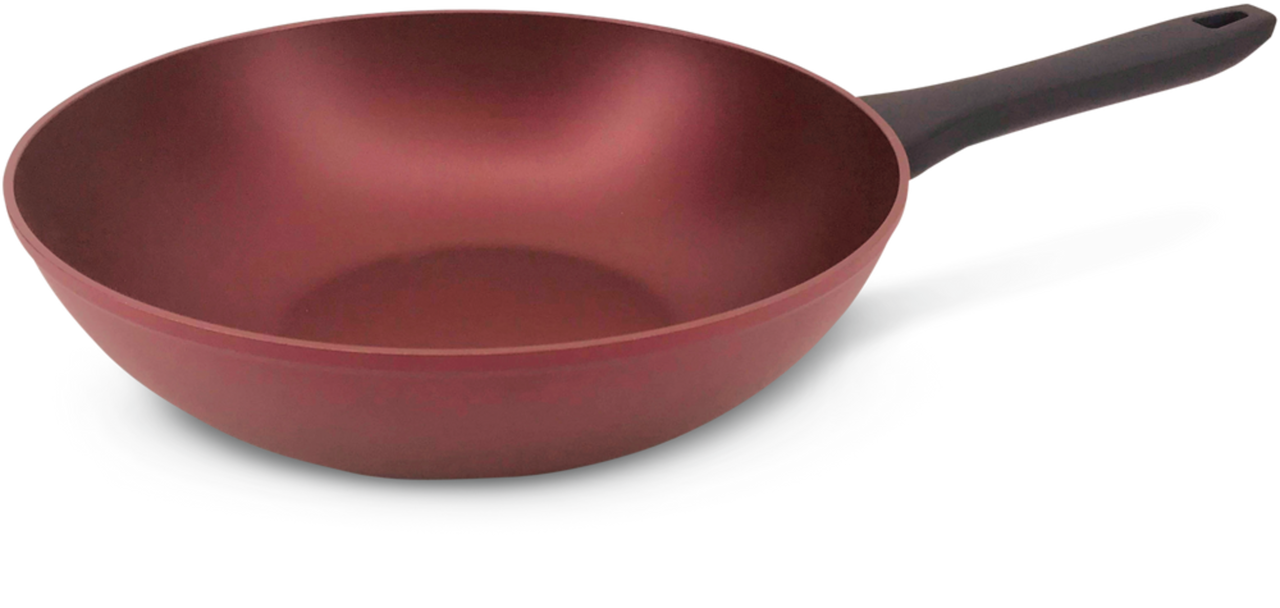PADERNO Classic Wok Stir Fry Pan, Non-Stick, Maroon, 30-cm Front_Angled_Left