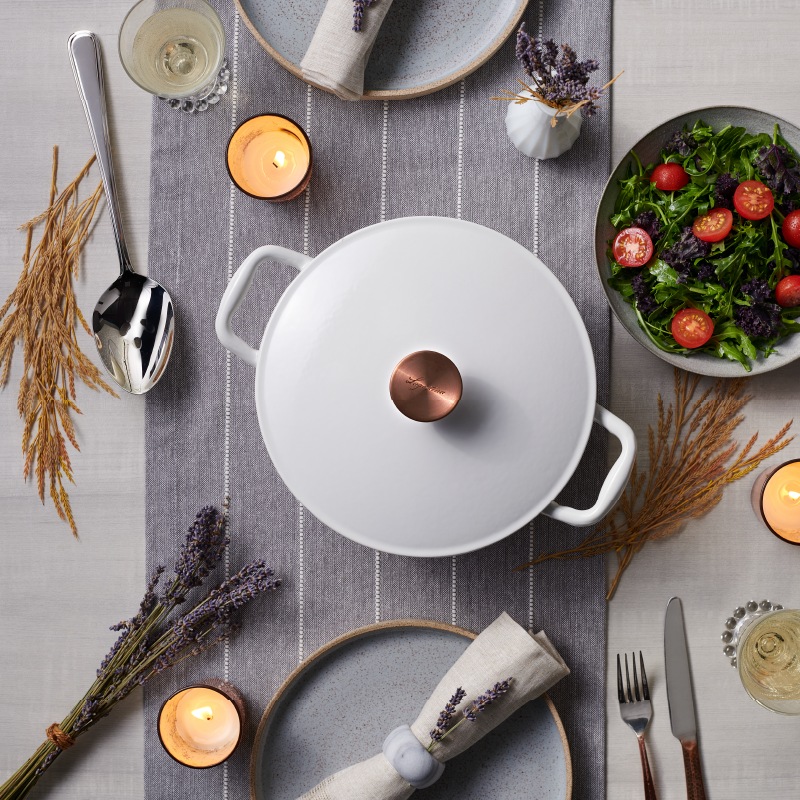 Lagostina Tuscan Collection Enamel Cast Iron Dutch Oven, White, 5qt