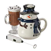 Snowman Carafe Hot Chocolate Maker w/ Mixer, Microwave Safe