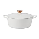 Lagostina Tuscan Collection Round Casserole Dish, Enamelled Cast Iron, White, 7-qt Front_Flat