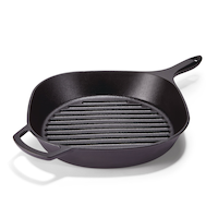PADERNO Signature Pre-Seasoned Cast Iron Grill Pan, Oven Safe, Black, 12-in Front_Three_Fourths_Angled_Left