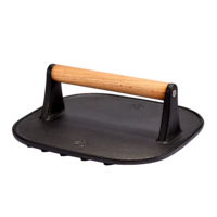 PADERNO Signature Pre-Seasoned Cast Iron Panini & Burger Grill Press, Black, 19.5x19.5cm