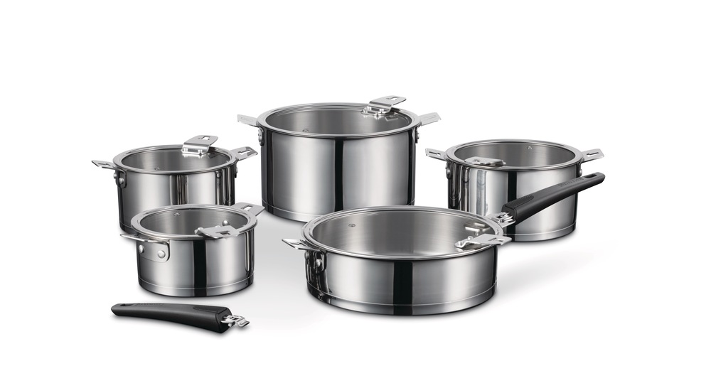 Heritage The Rock NonStick TLock Cookware Set w/ Detachable Handles, Stainless Steel, 14pc