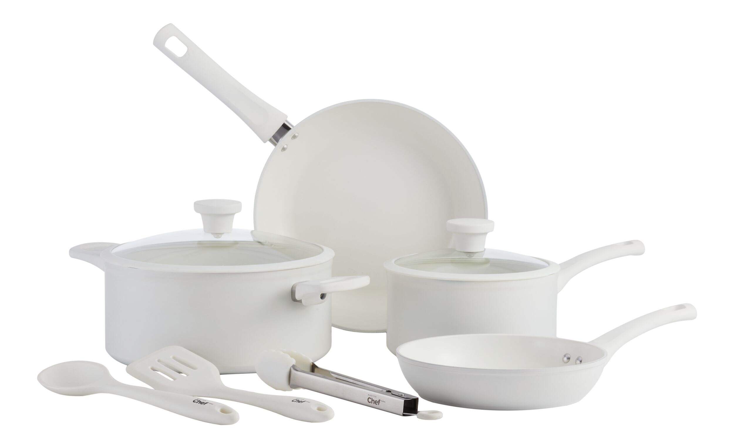 Master Chef White Non-Stick Ceramic/Aluminum Cookset, 9-pc Composite_or_Mixed