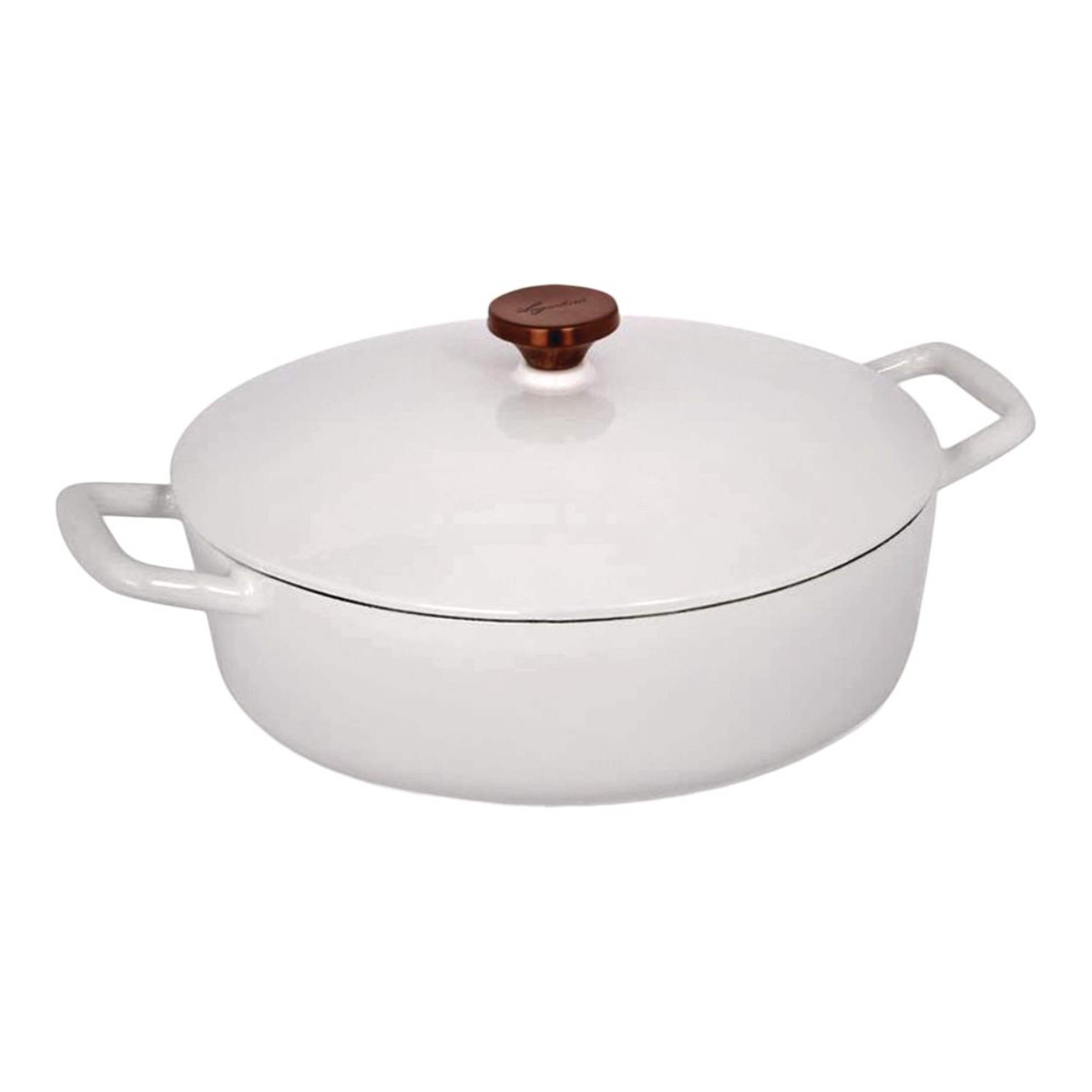 Lagostina Tuscan Enamelled Cast Iron Braiser, White, 3-qt Front_Angled_Right