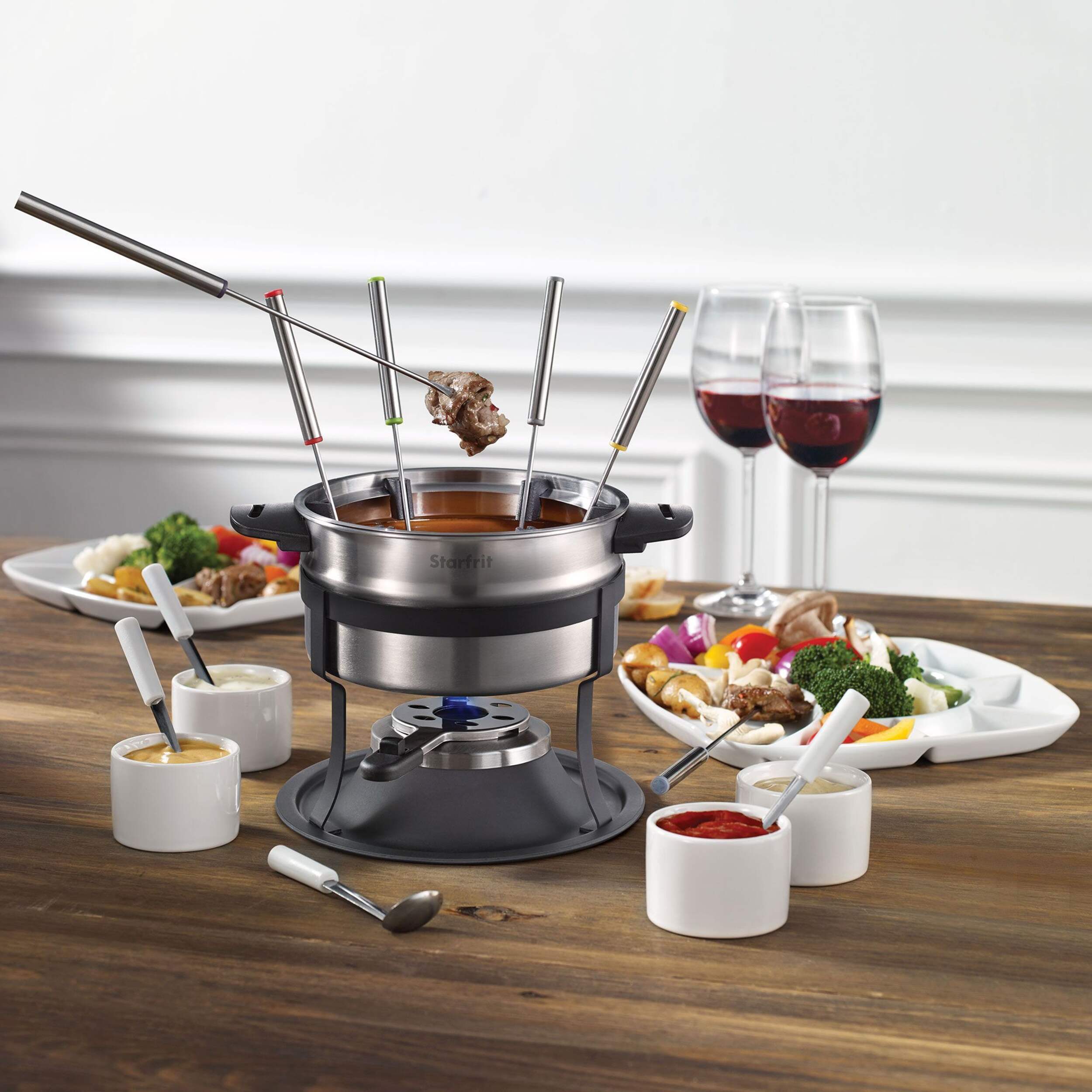 Starfrit 3in1 Stainless Steel Fondue Set with 6 Forks, 1.6L, 19pc