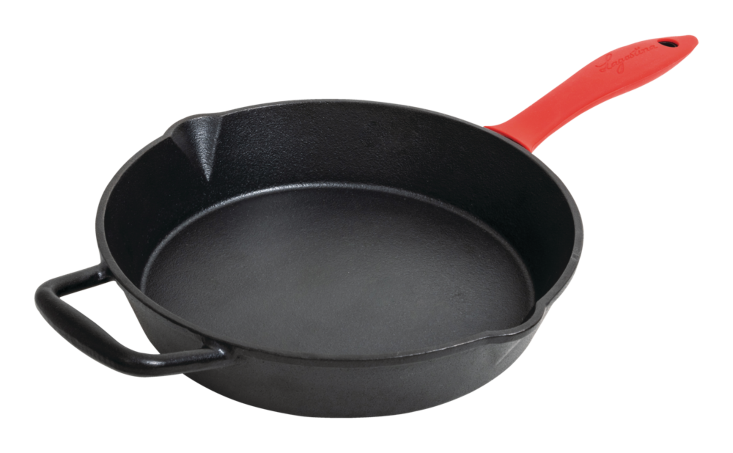 Lagostina Preseasoned Cast Iron Skillet Frying Pan w/ Bonus Silicone Grip, Black, 25.4-cm Front_Angled_Left