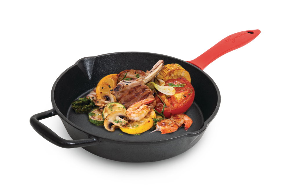 Lagostina Preseasoned Cast Iron Skillet Frying Pan w/ Bonus Silicone