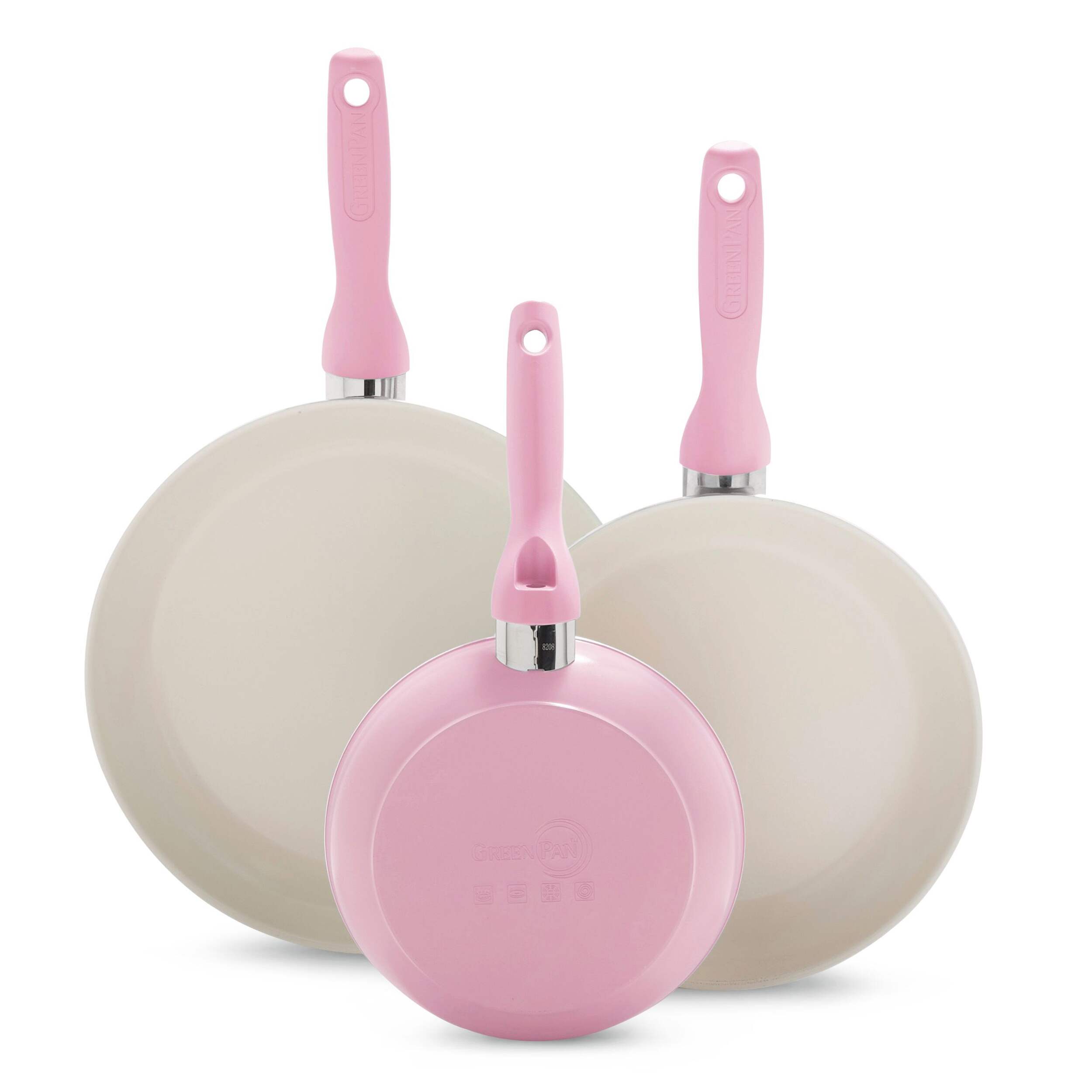 GreenPan Rio Ceramic Non-Stick Frypan, Pink, Assorted Sizes, 3-pk Composite_or_Mixed