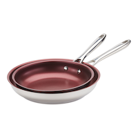 PADERNO Canadian Signature Stainless Steel Non-Stick Frying Pan, Dishwasher & Oven Safe, Burgundy, 24cm & 28cm, 2-pk Front_Three_Fourths_Angled_Left