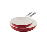 KitchenAid Ceramic Forged Aluminum Frying Pan, Red, 21cm & 25cm, 2-pk Front_Three_Fourths_Angled_Left