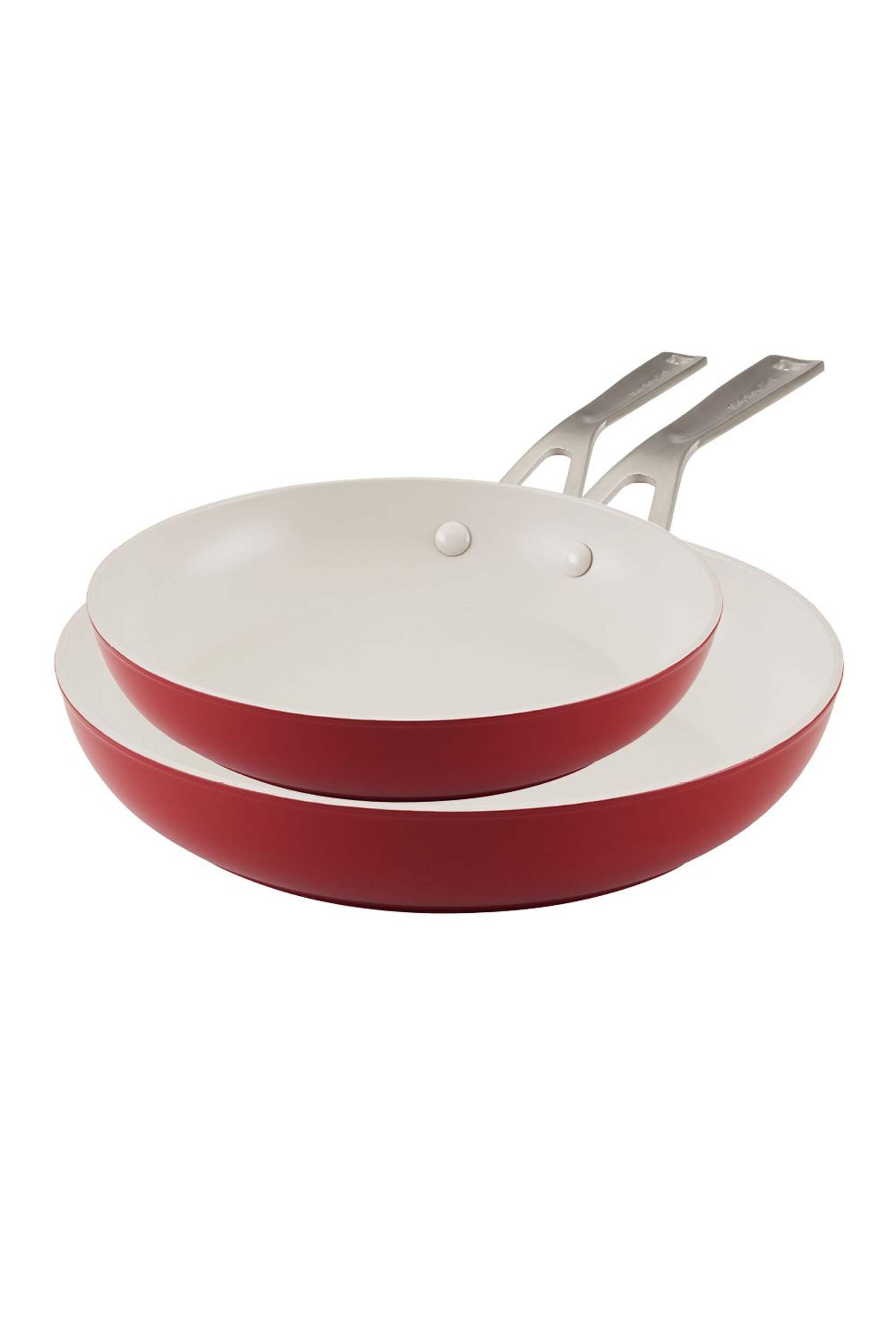 KitchenAid Ceramic Forged Aluminum Frying Pan, Red, 21cm & 25cm, 2-pk Front_Three_Fourths_Angled_Left