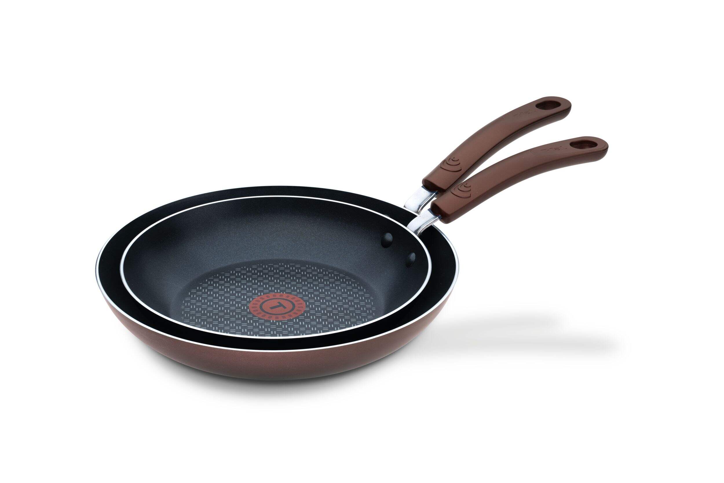 T-fal Air Grip Aluminum 2 Piece Non-stick, Dishwasher & Oven Safe Frying Pan Set, Burgundy, 11-in and 9.4-in Front_Angled_Left