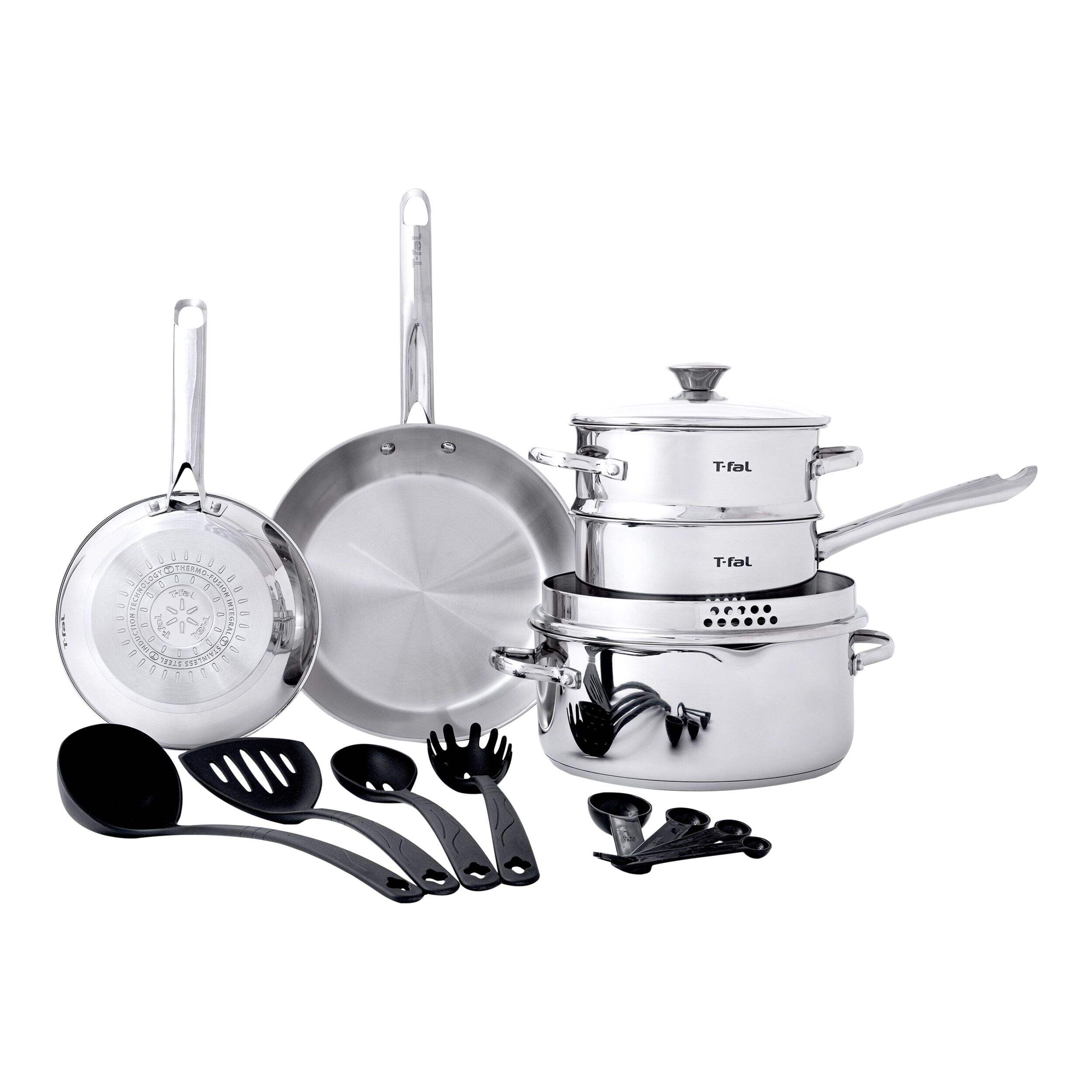 T-fal Cook and Strain Stainless Steel 15-Piece Cookware Set Composite_or_Mixed
