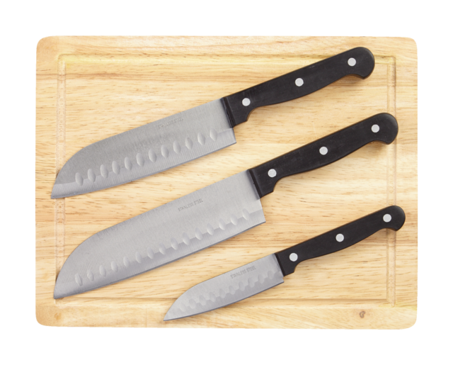 MASTER Chef Stainless Steel Santoku Knife Set with Wood Cutting Board, 4pc Canadian Tire