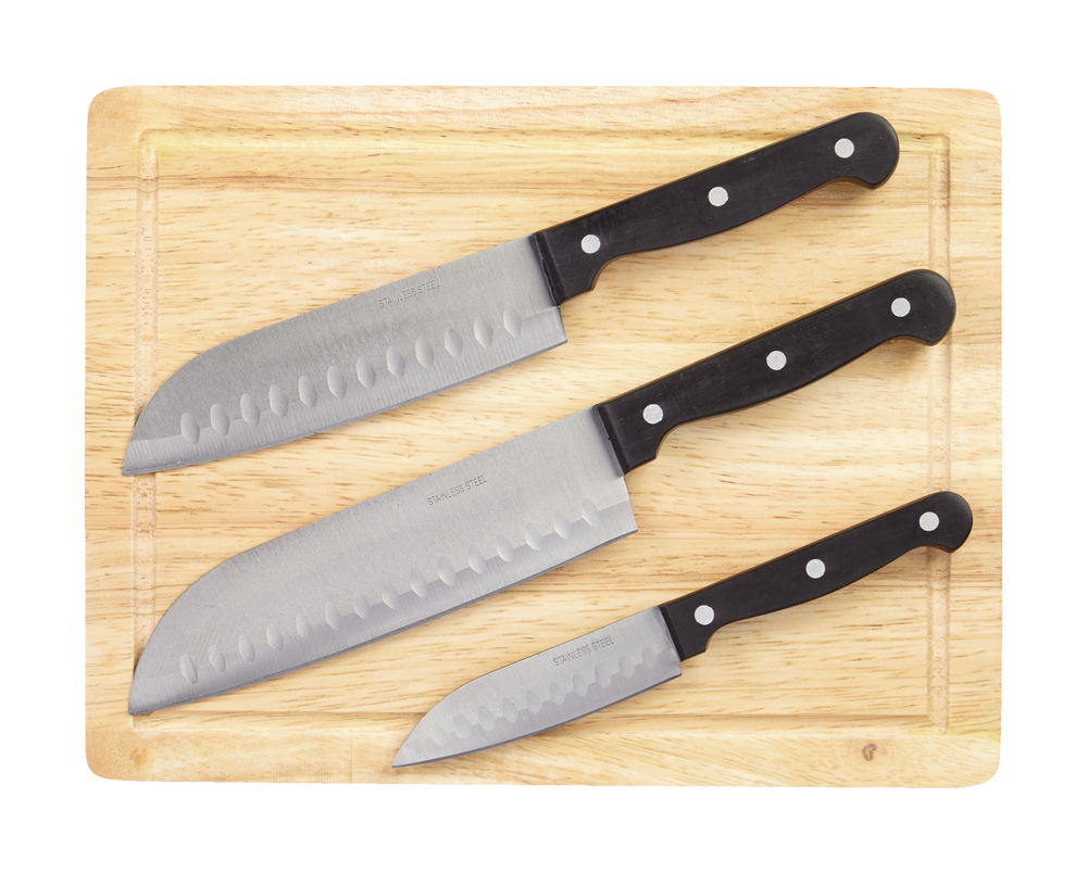 MASTER Chef Stainless Steel Santoku Knife Set with Wood Cutting Board, 4pc Canadian Tire