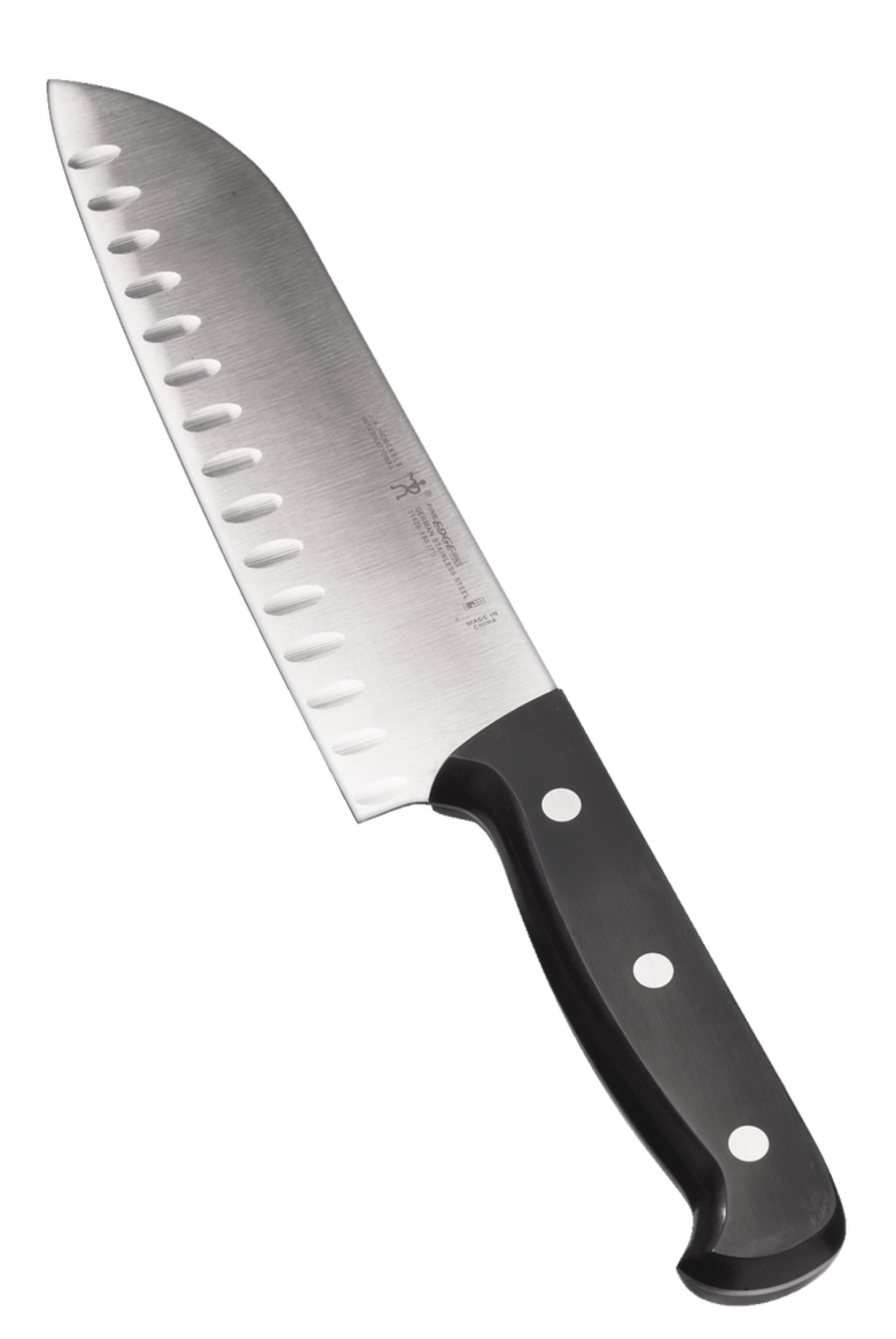 Henckels Stainless Steel Fine Edge Definition Santoku Knife, Ergonomic Grip, 7-in Overhead_Plunge