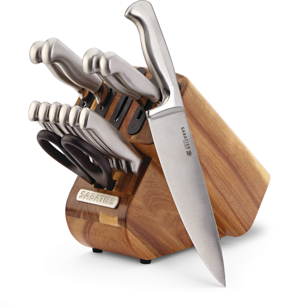 sabatier classic edgekeeper acacia wood knife block with five knives