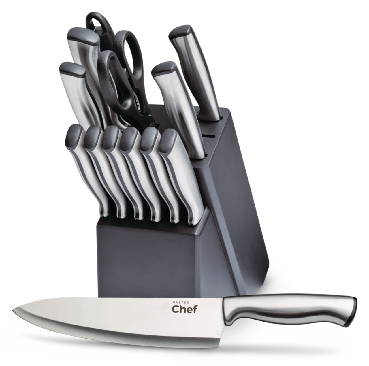 Couteaux en acier inoxydable estampés MASTER Chef avec bloc, poignée  ergonomique, paq. 14