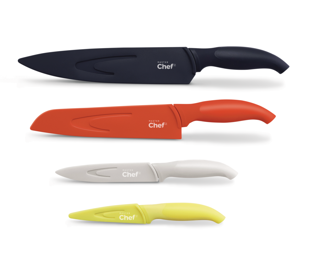 MASTER Chef Stainless Steel Knife Set with Sheaths, Dishwasher Safe, 4