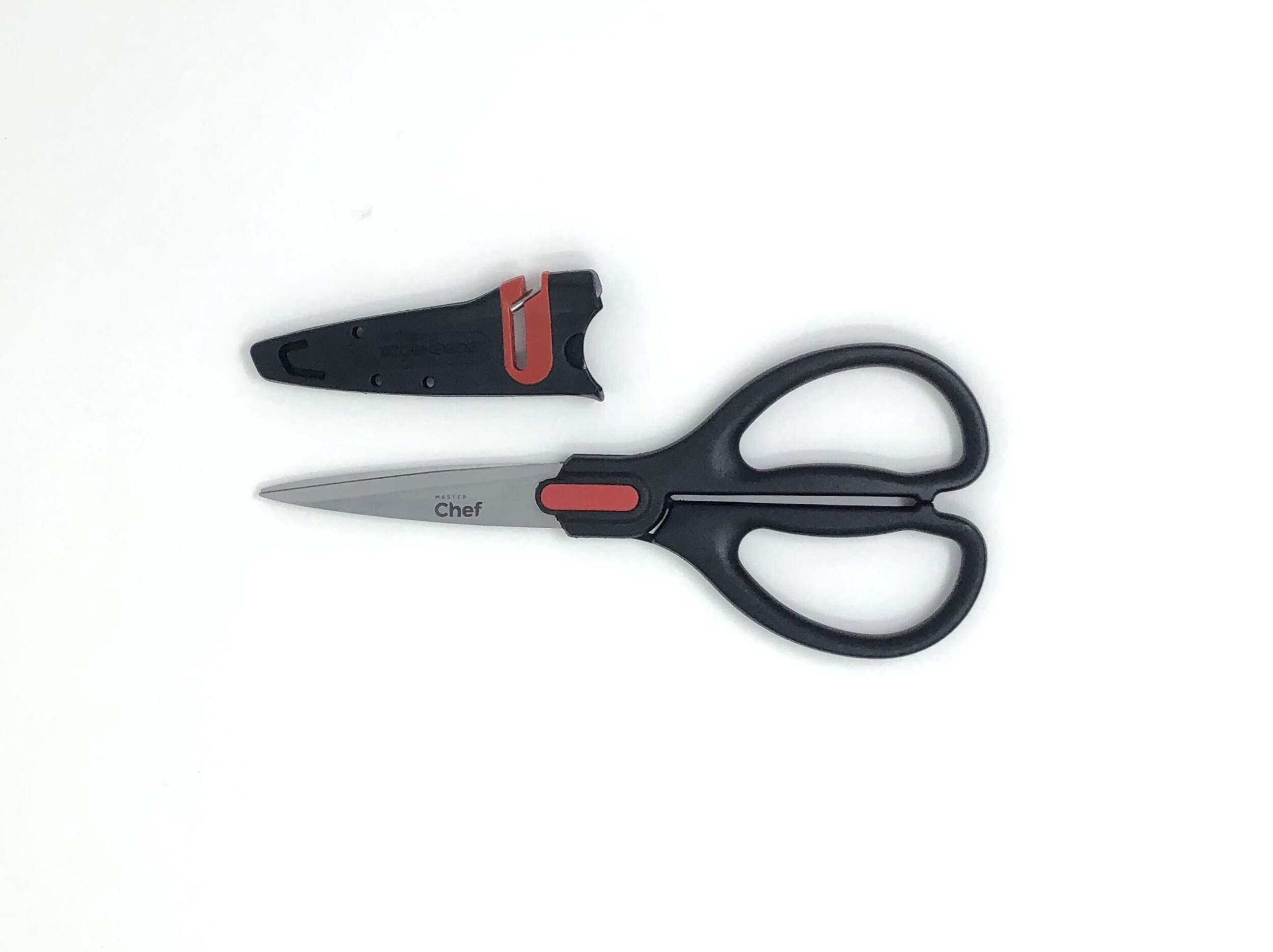 MASTER Chef Edgekeeper Stainless Steel Micro-Serrated Kitchen Shears with Sharpening Sheath Overhead_Flat