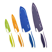 Starfrit Stainless Steel Cooking Knife Set with Sharpening Sheaths, Non-Stick Blade, 4-pc Front_Flat