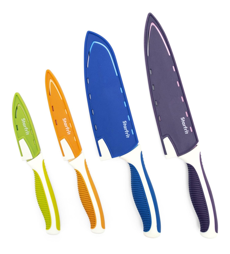 Starfrit Stainless Steel Cooking Knife Set with Sharpening Sheaths, Non