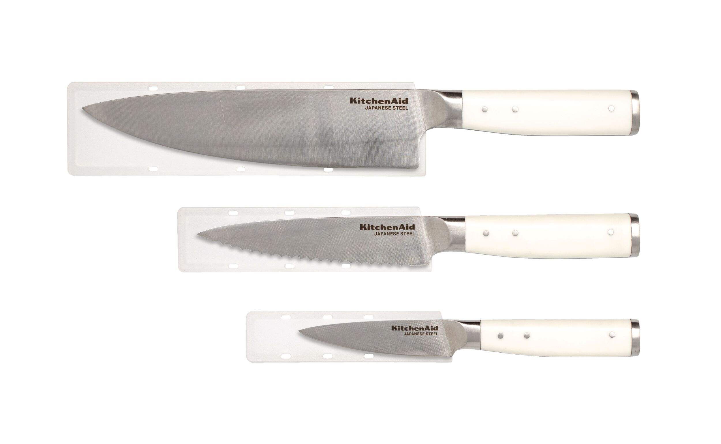KitchenAid Forged Japanese Steel Blade Cutlery, Carbon Steel Blade, White, 3-pc Overhead_Flat
