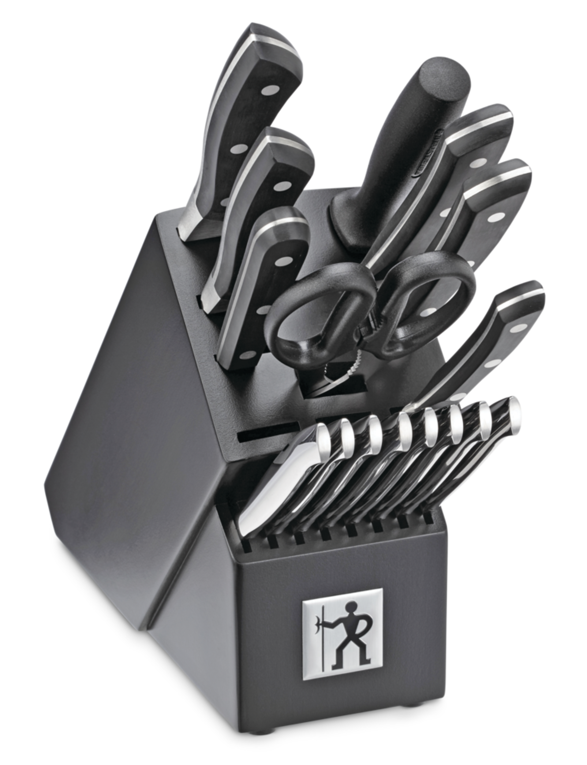 Henckels Stainless Steel Forged Aviara Knife Block Set, Ergonomic Grip, 17-pc Front_Three_Fourths_Angled_Right