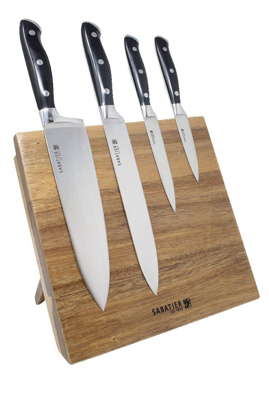 Support à couteaux géométrique en bois. Le porte-couteau en bois