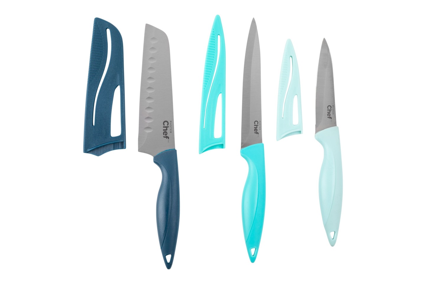 Master Chef Stainless Steel Knife Set with Sheaths, SoftGrip, 6pc