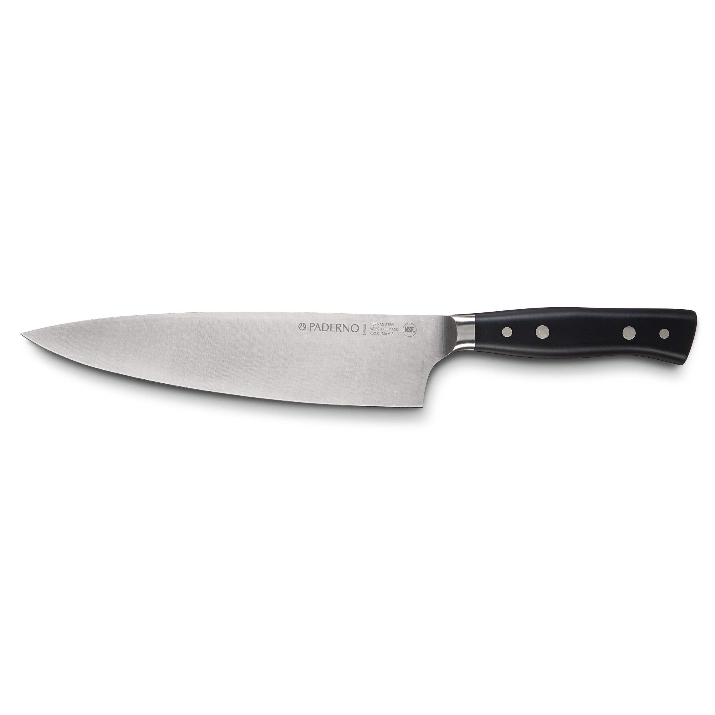 PADERNO Montgomery Stainless Steel Chef's Knife, 8-in Overhead_Flat