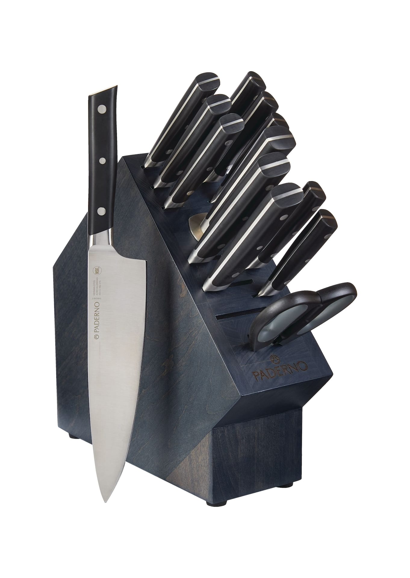 Ensemble bloc et couteaux trois rivets en acier allemand blanc 15 pièces