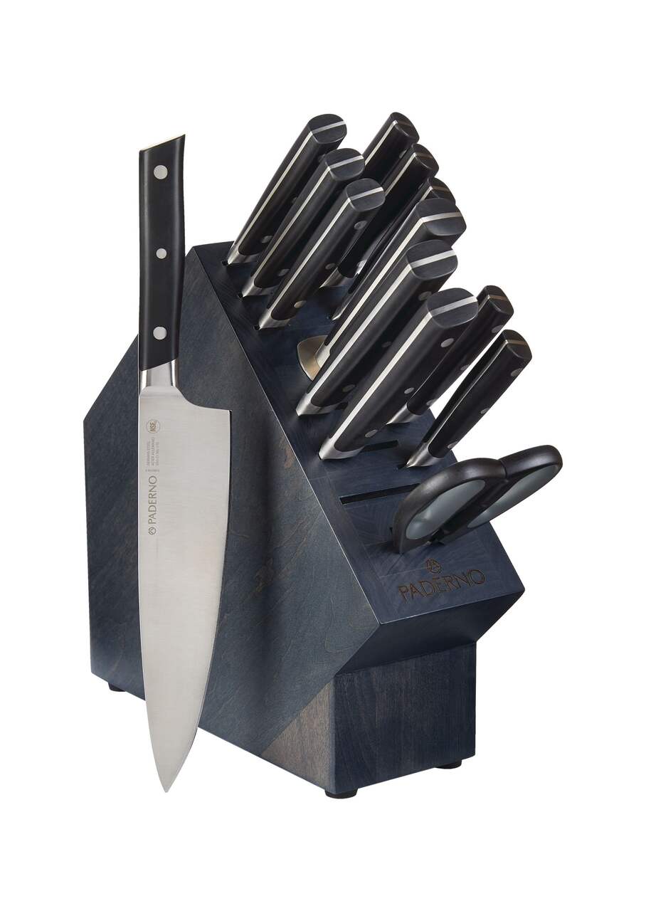 Bloc de 11 couteaux, aiguiseur et ciseaux avec support en bois