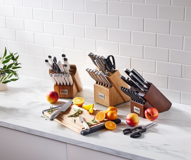 Vida by PADERNO Stainless Steel Knife Block Set, Ergonomic Grip, 14pc