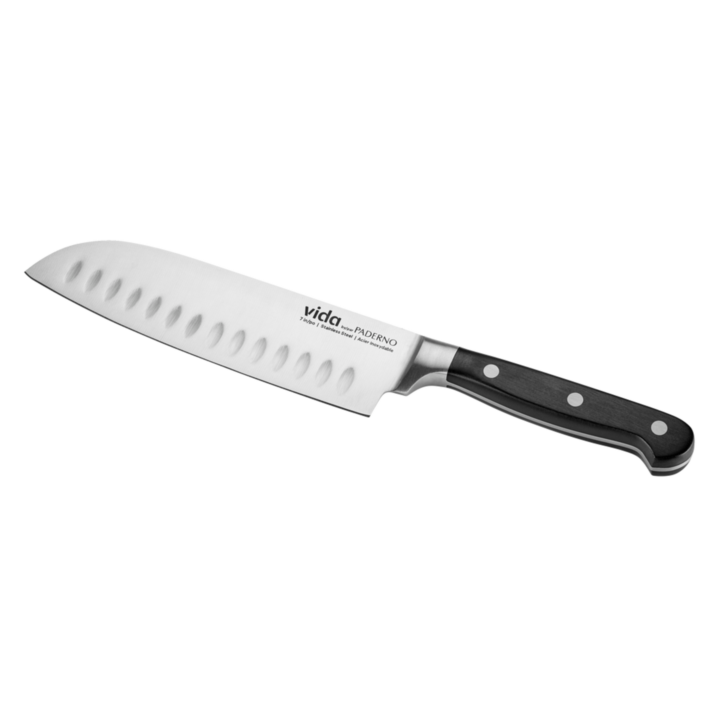 Vida by PADERNO Stainless Steel Triple Rivet Santoku Knife, Ergonomic