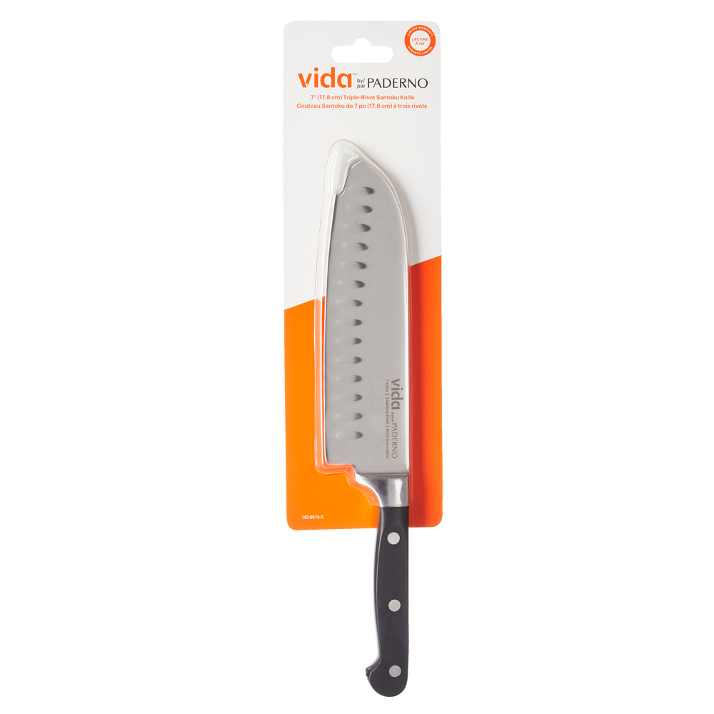 Vida by PADERNO Stainless Steel Triple Rivet Santoku Knife, Ergonomic Grip, 7in Canadian Tire
