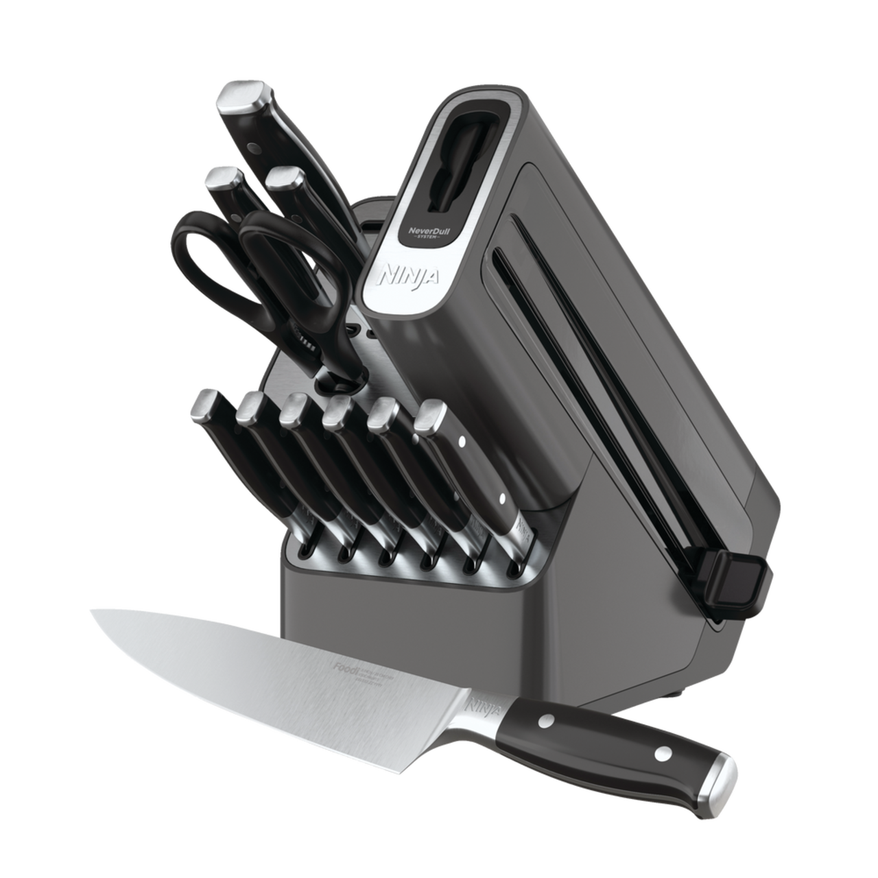 Bloc à couteaux forgés en acier inoxydable de première qualité Ninja avec  affûteuse, 12 pièces