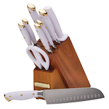 Sabatier Forged Knife Block Set, White/Gold, 10-pc Front_Three_Fourths_Angled_Left