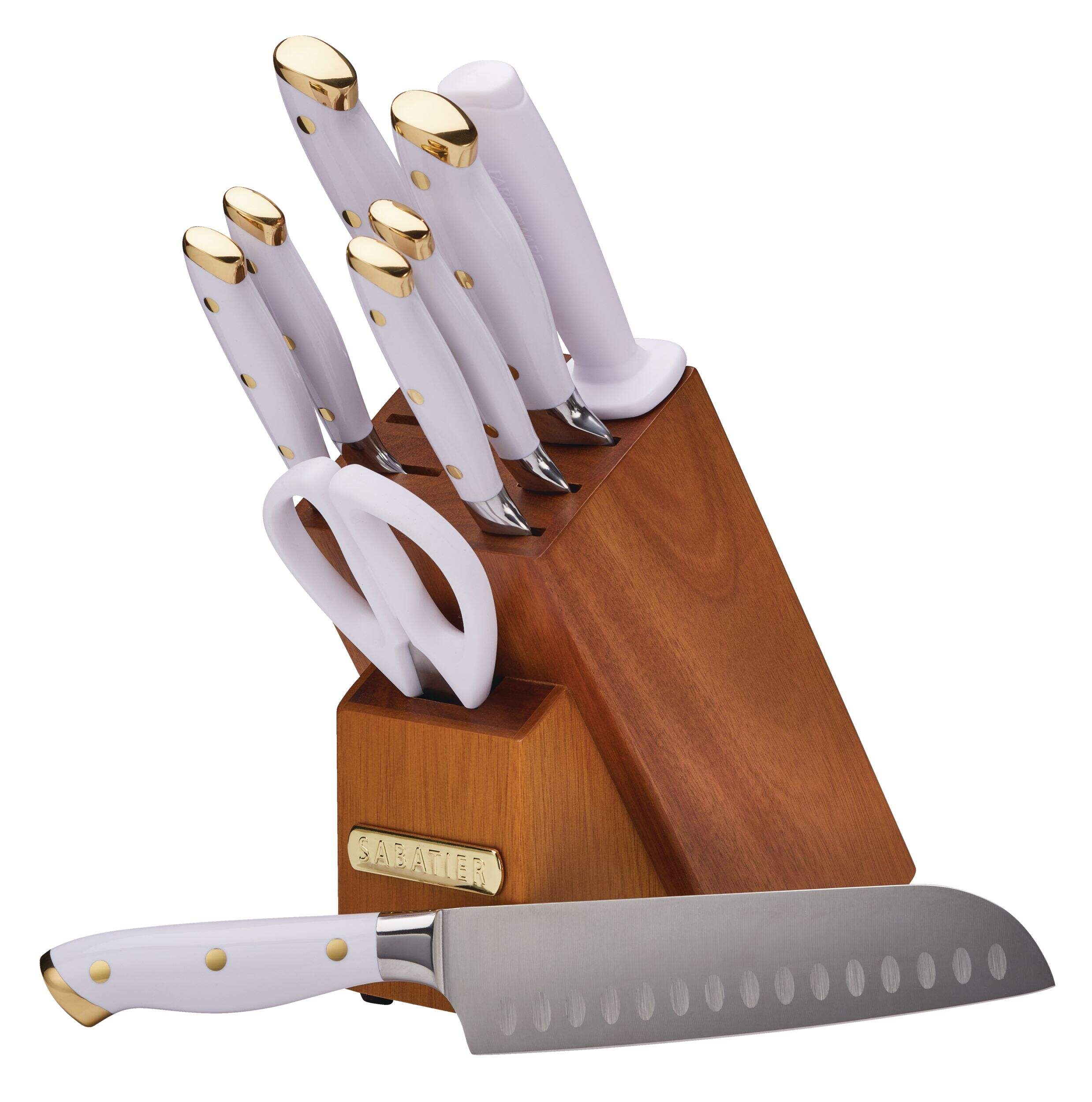 Sabatier Forged Knife Block Set, White/Gold, 10-pc Front_Three_Fourths_Angled_Left