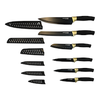 Sabatier Knife Set with Covers, Black/Gold, 12-pc